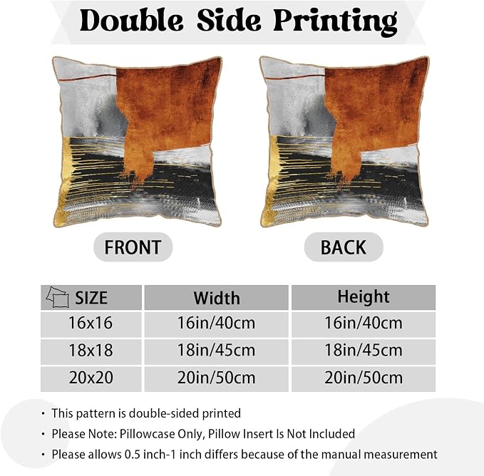 Burnt Orange Gold Grey Soft Velvet Throw Pillow Covers Set of 2 Taupe Gray Abstract Art Painting Decorative Pillow Covers 18x18 Inch Modern Retro Pillow Case For Sofa Couch Living Room Home Decor