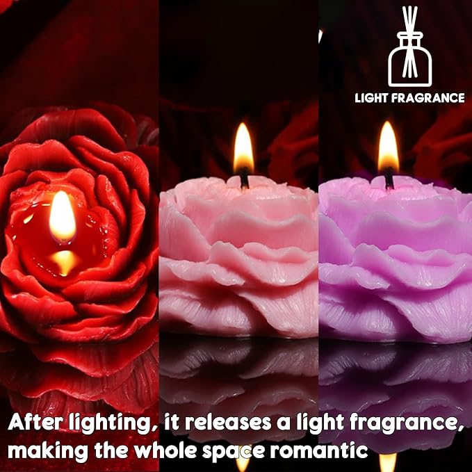 3 PCS Low Temperature Candles Solid Color Peony Flower Scented Candles Adult Low Heat Romantic Wax Play Candles Valentines Day Lovers, Couples