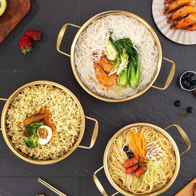 Kichvoe Stainless Steel Noodle Pot with Lid Portable Korean Ramen Pot for Soup Porridge and Noodles 9.76 X 7.08 X 3.93 in Lightweight Kitchen Cookware for Camping Hiking and Picnic