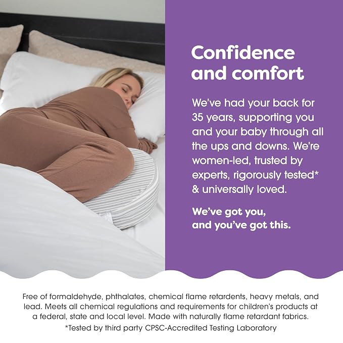 Boppy Wedge Pregnancy Pillow - Compact Support Wedge Maternity Pillow for Back, Knees, Pelvic Floor at Home, Office & Travel with Washable Knit Cover - Gray Modern Stripe