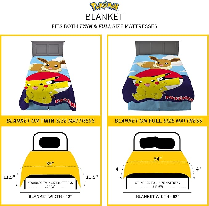 Franco Kids Bedding Super Soft Plush Micro Raschel Blanket, 62 in x 90 in, Pokemon - Design may vary