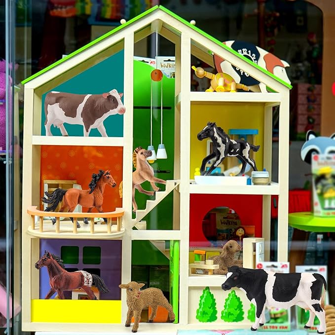 LC JoyCre Farm Animals Playset 8PCS Cows Sheep Horses Toys Playset for Toddlers Holstein Simmental Cow Figure Lamb Figure Appaloosa Foal Model Kids Birthday Party Collection