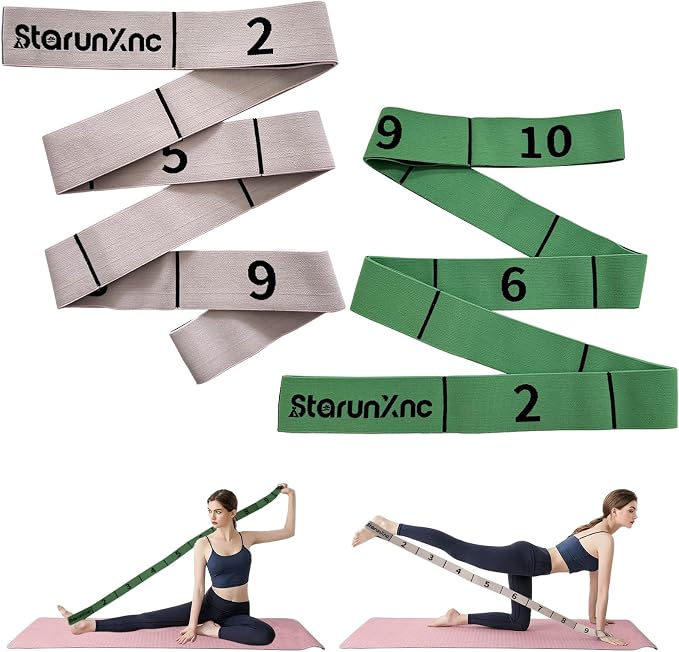 Yoga Stretch Strap for Flexibility, 2 Pack – 10 Loops Stretching Strap for Yoga, Pilates & Physical Therapy, Elastic Non-Slip Nylon Fabric, 8 ft Length