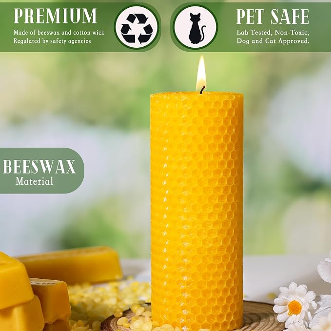 8 Pack Beeswax Pillar Candles, 160 Hours Honeycomb Pure Natural Beeswax Candles for Emergency, Unscented Organic Bees Wax Candle for Home,Prayer,Dripless Smokeless 2x5in
