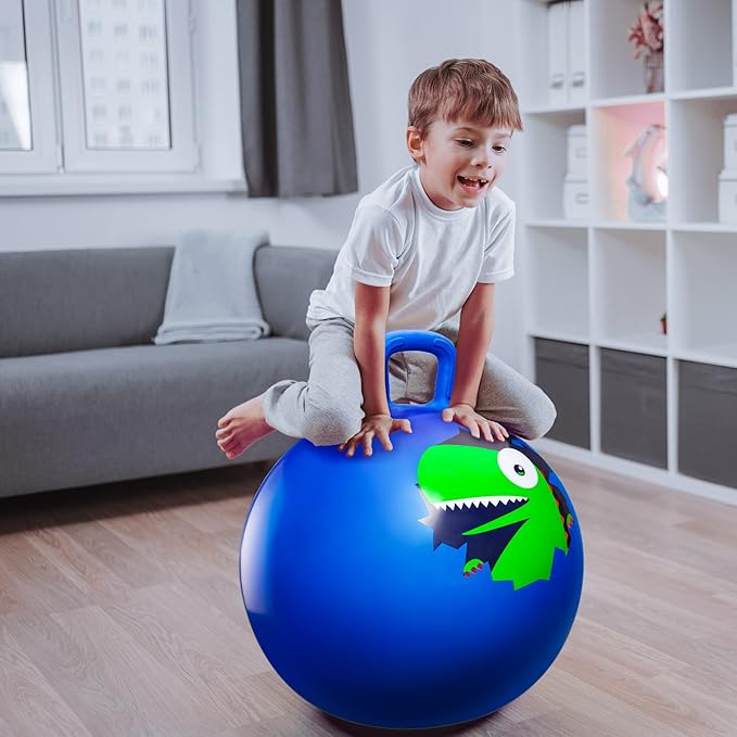 ZOOJOY Hopper Ball 2 Pack, 18 in Hopping Balls for Kids 3-8, Bouncy Ball with Handle for Boys & Girls Indoor Outdoor Play, Inflatable Bounce Hippity Hop Toys with Pump(Dinosaur & Unicorn)