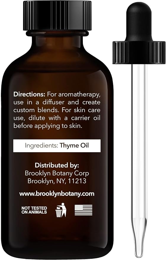 Brooklyn Botany Thyme Essential Oil - 100% Pure and Natural - Premium Grade Oil with Dropper - for Aromatherapy and Diffuser - 1 Fl Oz