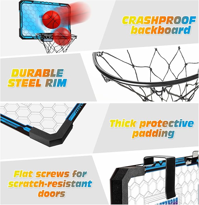 Indoor Basketball Hoop Boys Gifts for Teens Door Room Basketball Hoop Mini Hoop with Scoreboard, 3 Balls and Batteries Basketball Toys for 8 9 10 11 12