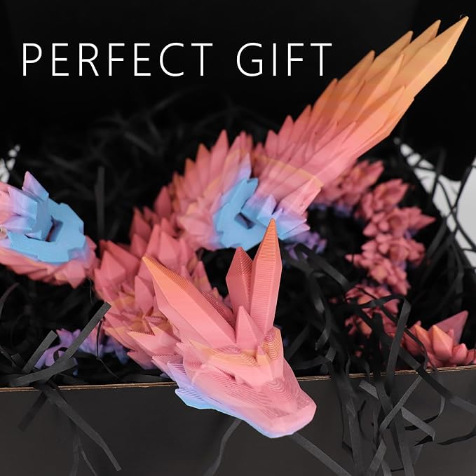 ACOCOFE 3D Printed Dragon with Wings, 18 inch Flying Articulated Winged Dragon, Mystery Crystal Dragons,Home Office Decor Gift(RainbowD)