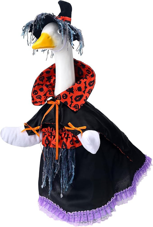 Halloween Goose Outfit Witch Goose Clothes for 23" High Cement or Plastic Lawn Clothing Porch Garden Costume for Yard Lawn Outdoor Garden Patio Statue Holiday Decor