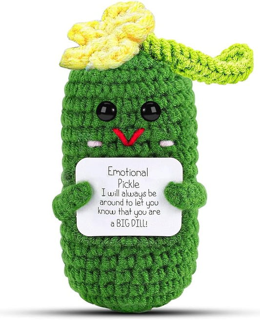 Hoedia Crochet Pickle Dolls Friend Birthday Valentines Gifts for Her Women Wife Girlfriend Sister from Husband Men, Cute Funny Gifts for Coworkers Student Teacher Roommates (Pickle with Green Leaf)