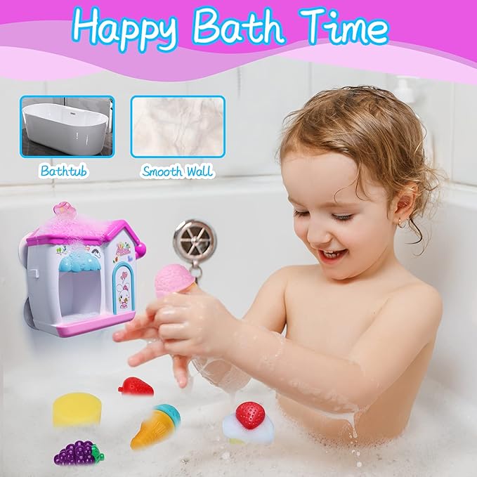 AugToy Bath Toys for Toddlers 3-5 Years, Ice Cream Foam Maker Bath Toys for Kids Ages 4-8, Bubble Pretend Cake Play Set Bathtub Toys Age 3 4 5 Year Old Girls Boys Valentines Birthday Gifts Idea
