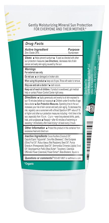 Earth Mama Baby Mineral Sunscreen Lotion SPF 40-3 oz - Non-Nano Zinc - Broad Spectrum for Babies, Kids & Family - Water Resistant Sun Protection
