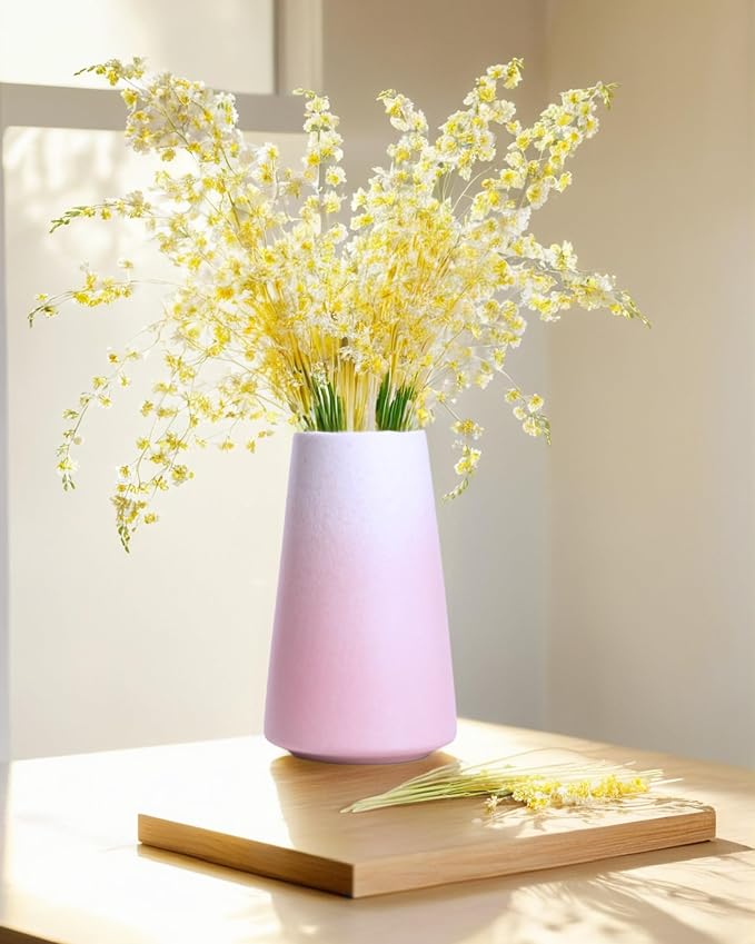 Simple Boho Ceramic Flower Vase for Home Decor (Gradient Pink,Small) | 6'' Modern Cute Vase for Flower Plant Pampas Grass, Fit for Table Shelf Centerpieces, Living Room Bedroom Wedding Gift