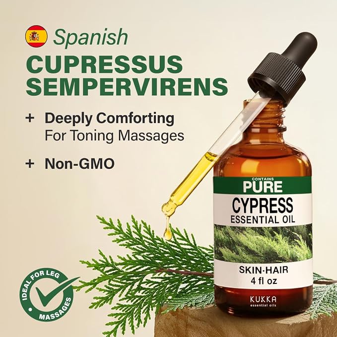 100% Pure Cypress Oil - 4 Fl Oz Cypress Essential Oil for Hair, Skin, Diffuser, Aromatherapy & DIY Soap Making Scent