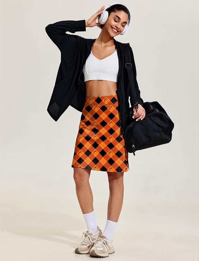 COOrun Women's 20" Knee Length Skirts High Waisted Golf Skorts with Pockets | Soft, Quick Dry, Split Hem, Built-in Shorts, A-line, Modest Skirts, for Golf Athletic Tennis Work Casual