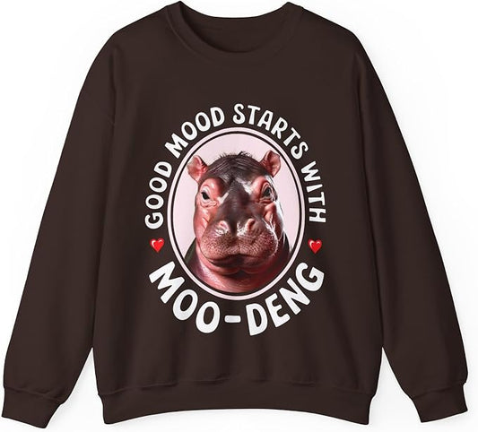 Good Mood Starts With Moo Deng Unisex Sweatshirt, Funny Moo Deng Good Mood Minimalist Men And Women Shirt