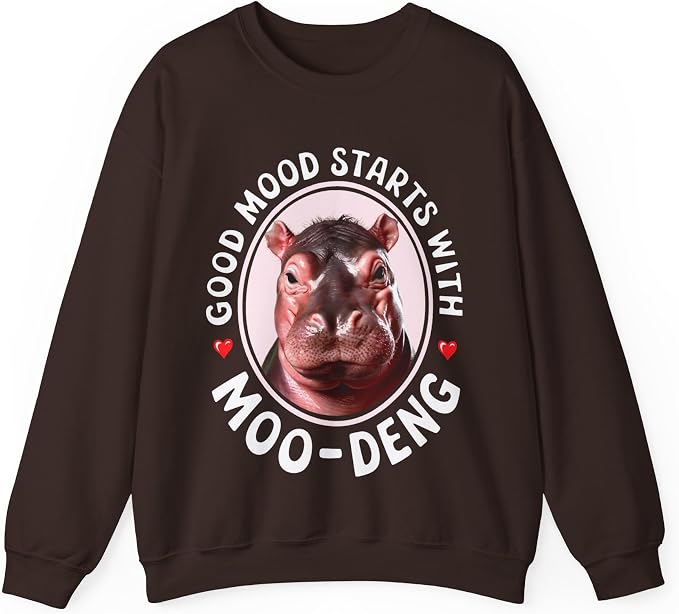 Good Mood Starts With Moo Deng Unisex Sweatshirt, Funny Moo Deng Good Mood Minimalist Men And Women Shirt