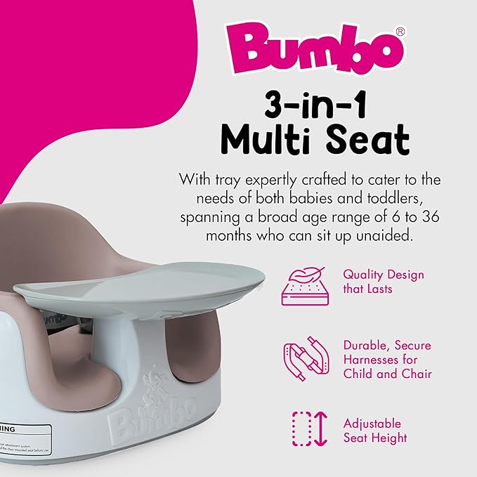 Bumbo 3-in-1 Multi Seat Baby & Toddler Non-Slip Chair with Activity Tray, Sonoran Rose - Portable High Chair with Removable Cushion Support, Safety Harness, and Storage Space