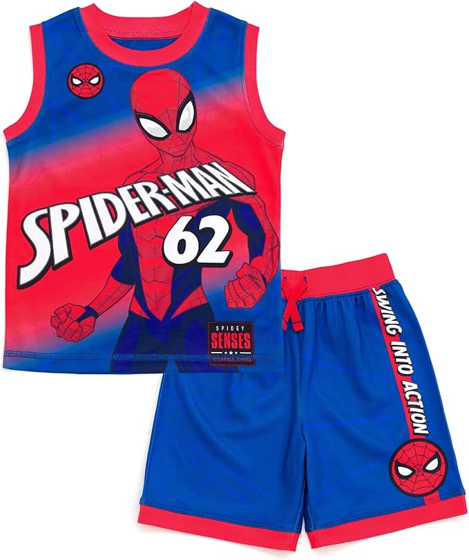 Marvel Spider-Man Miles Morales Hulk Mesh Jersey Tank Top Shirt and Basketball Shorts Toddler to Big Kid Sizes (2T - 18-20)