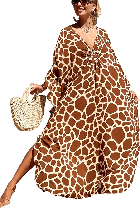 Venasha Womens Caftan Floral Print Kaftan Dress Short Sleeve Swimsuit Cover up Loungewear for Summer