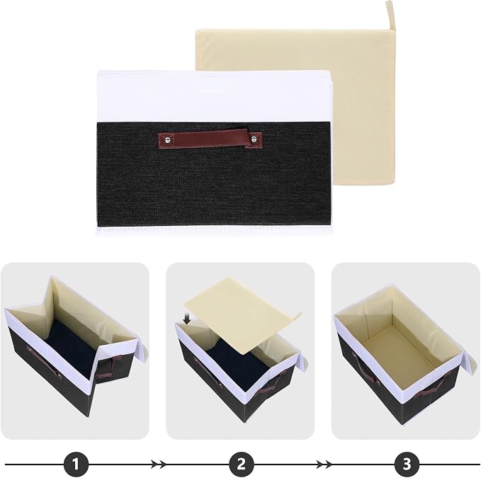 ANMINY Fabric Storage Box Bins with Lids, Black White, 15"x10"x10" | Keepsake Memory Storage, Cotton Linen, PP Board Reinforced, Washable, PU Handles, Foldable & Stackable, Decorative, Large