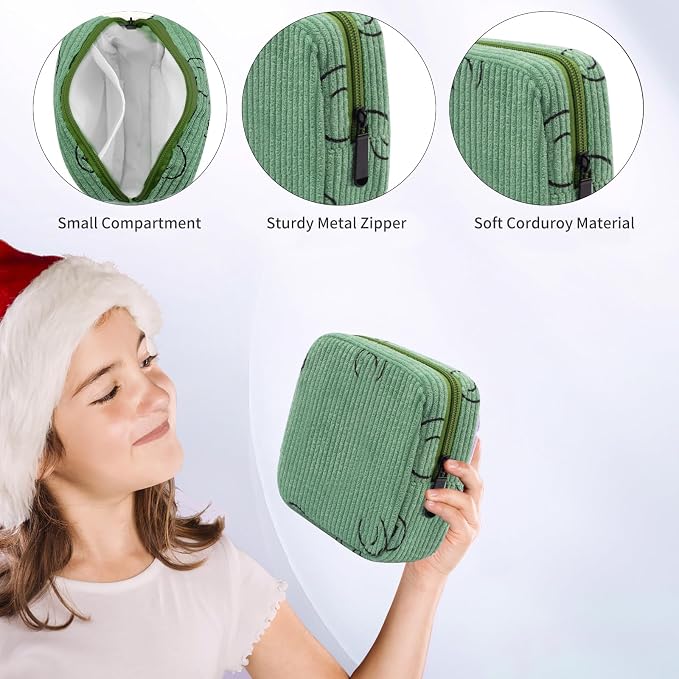 Sanitary Napkin Storage Bag, Corduroy Period Bag for Women, Cute Portable Period Pouch with Zipper, Sanitary Pads Bag Tampons Holder for Purse, First Period
