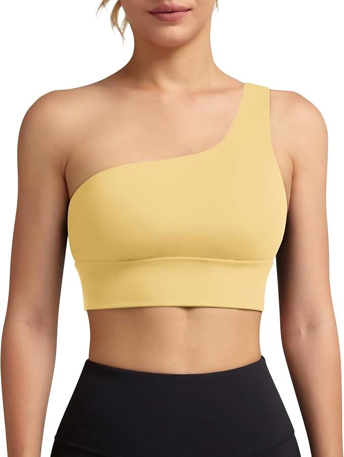 Queenie Ke Womens One Shoulder Sports Bra Left Side Strap Yoga Bras Gym Training Workout Crop Tops
