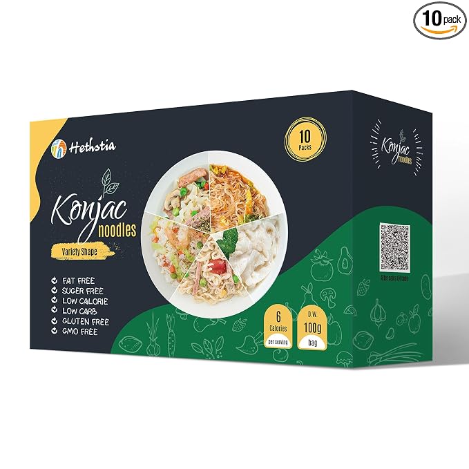 Hethstia Konjac Shirataki Noodle Variety Pack, Low Carb Pasta, 10 Pack | Konjac Spaghetti, Fettuccine, Rice, Pho, Angel Hair, Keto Friendly, Vegan, Gluten Free, Easy Meal Variety, Pantry Essential
