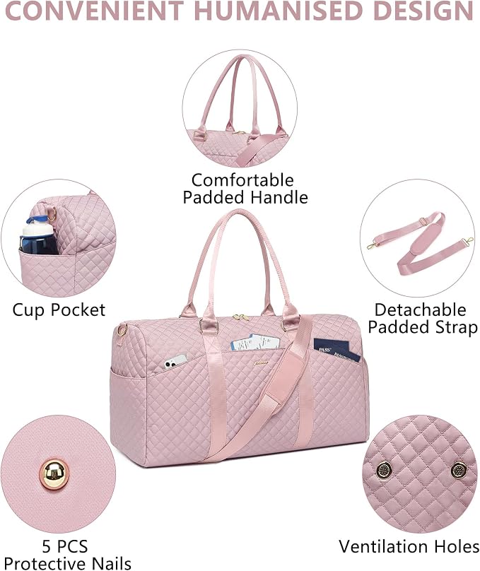 Women Weekender Travel Duffle Bag: Travel Duffel Overnight Bags with Shoe Compartment Large Carry on Tote with Toiletry Bag Weekend Traveling Yoga Gym Hospital Bag for Women with Wet Pocket Pink