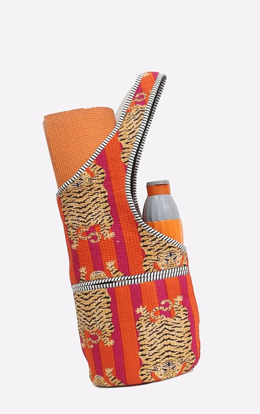 INDIAN CRAFT CASTLE Yoga Mat Bag | Tote Mat Bag | Sling Yoga Tote w/Large Side Pocket & Zipper Pocket | Yoga Mat Carrier Fits Most Size Mats