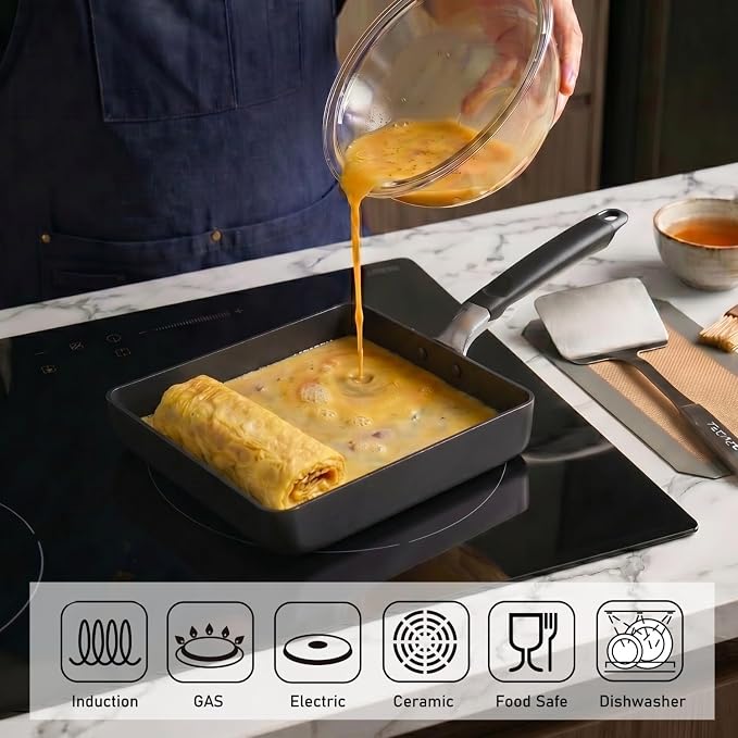TECHEF - Tamagoyaki Japanese Omelette Pan/Egg Pan Skillet, PFOA-Free, Dishwasher Safe, Induction-Ready, Made in Korea (Black/Large)