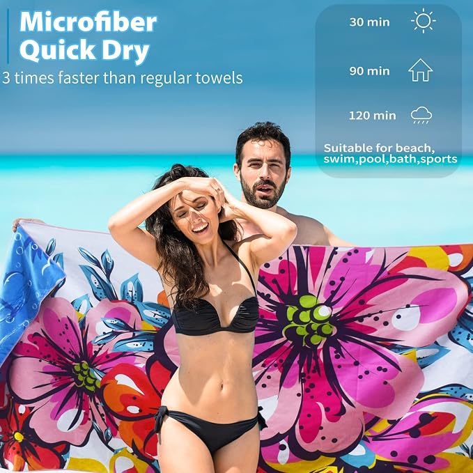 TwoYek Microfiber Thin Beach Towel Lightweight 71x32 inch Oversized Extra Large Sand Free Towels Fast Dry for Travel Pool Camping Sports Beach Accessories Vacation Essential Gift