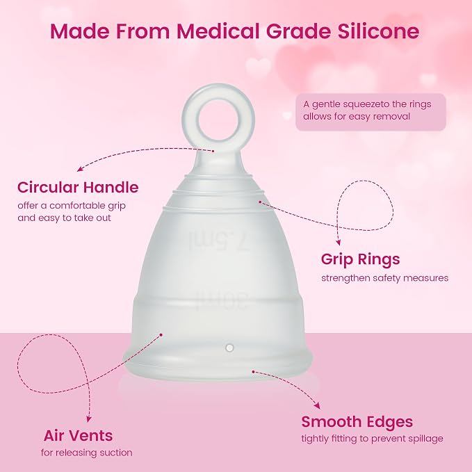 Reusable Menstrual Cup, Silicone Period Cup, up to 12 Hours of Leak-Free Protection, Disc,Tampon, Pads Alternative for Women