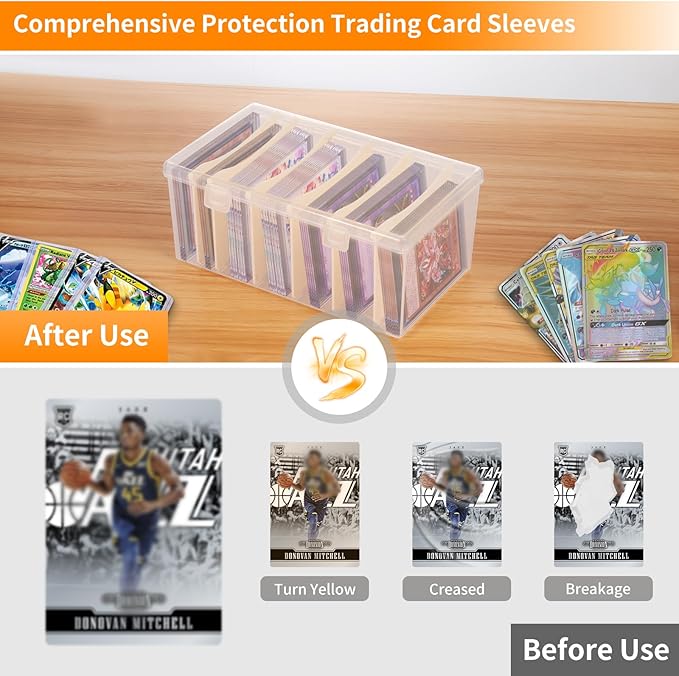 Trading Card Storage Box with 6 Dividers,Toploads Storage Box Plastic Baseball Card Storage Box for 500+ Sports Cards 100+ Top Loads for MTG Magic TCG Yugioh Playing Card Case Holder (2 Pack)