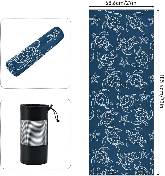 Non Slip Yoga Towel 73 x 27 in Sea Turtle Sweat Absorbent Yoga Mat Towel for Hot Yoga, Pilates and Workout
