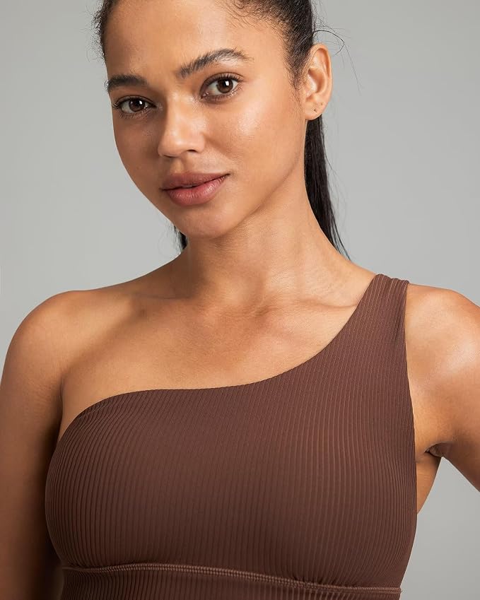 Queenie Ke Womens One Shoulder Sports Bra Left Side Strap Yoga Bras Gym Training Workout Crop Tops