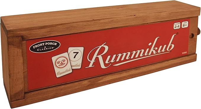 Front Porch Classics, Rummikub Vintage Edition in All-Wood Storage Case with 4 Built-in Player Trays and 106 Rummikub Tiles, for 2 to 4 Players Ages 8 and Up