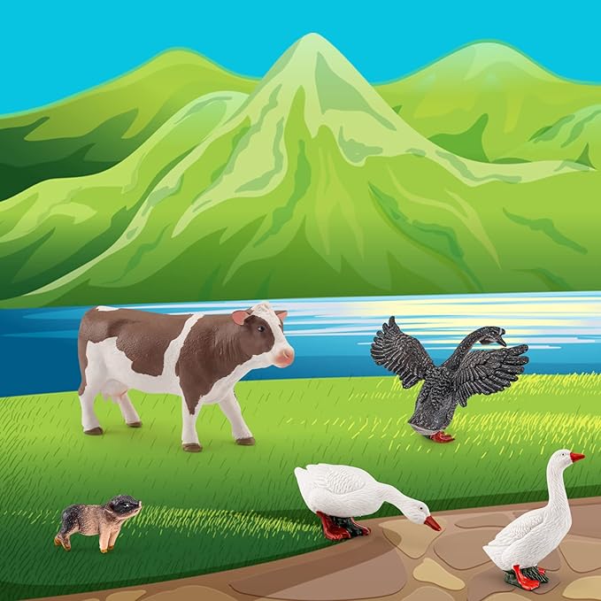 LC JoyCre 5PCS Goose Toy Goose Figurine Cow Toy Piggy Animal Figure for Toddlers Preschool Animals Figures Eduactional Project Diorama Model for Kids 3 4 5 6