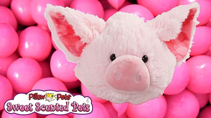 Pillow Pets Sweet Scented Bubble Gum Piggy, Stuffed Animal Pig Plush Toy, Pink