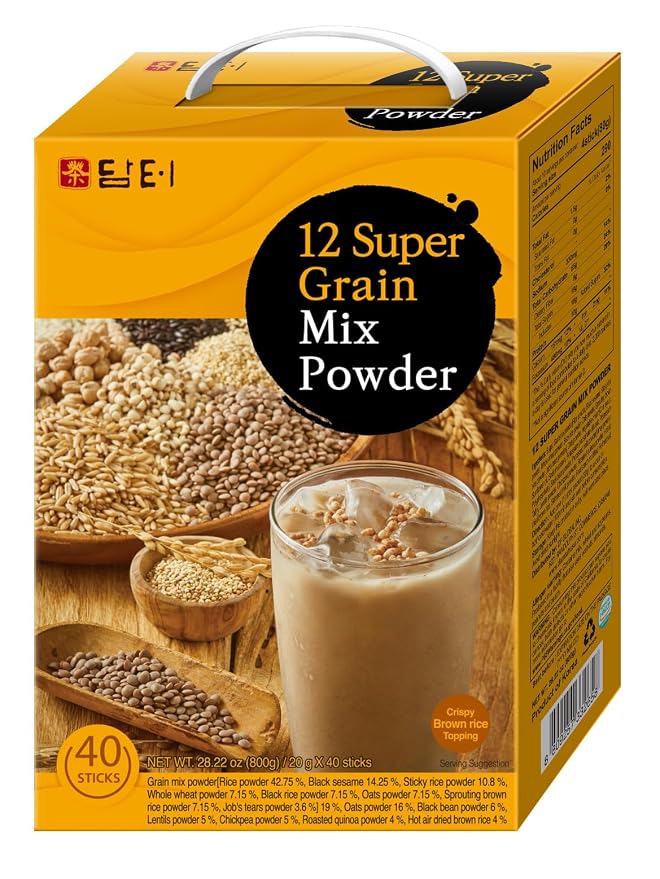 Damtuh Korean Grain Drink Mix Bundle – Walnut Almond Adlay Tea Powder (Job’s Tears/Yulmu) + 12-Grain Misugaru Multigrain Powder, Latte-Style Drink, Caffeine-Free 18g x 50 / 20g x 40 Stick Packs