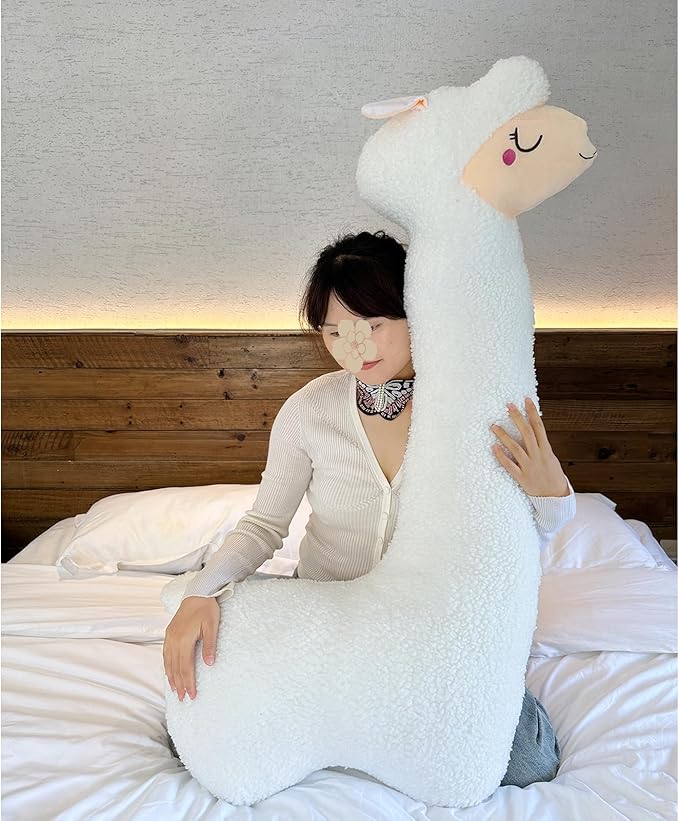 Hofun4U Llama Plush Pillow, 39 Inch Alpaca Plush Long Body Pillow, Alpaca Stuffed Animal, Christmas Holiday Birthday Gift (White)