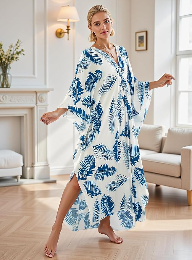 Mumu Dresses for Women Plus Size, Bohemian Kaftan Beach Cover Up Long Maxi Nightgown Soft Loungewear
