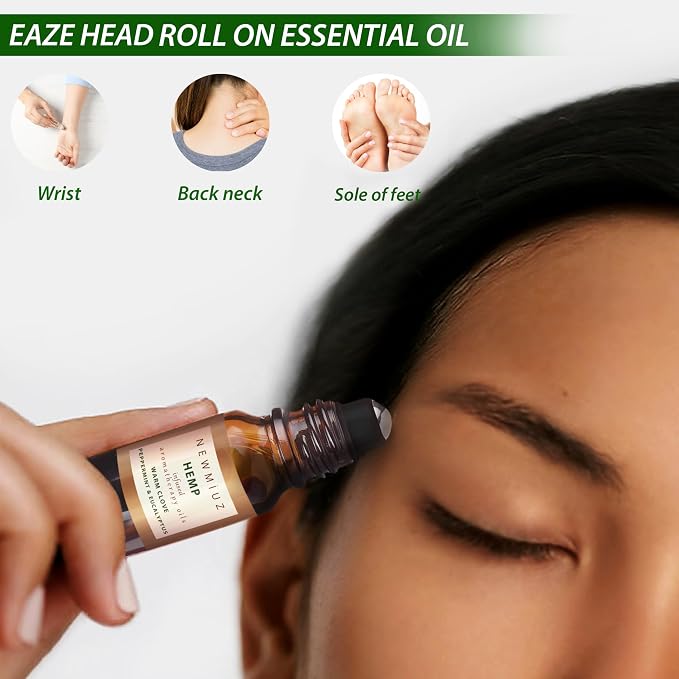 Migraine Headache Roll On Stick Hemp Peppermint Eucalyptus Clove Arnica Essential Oils Aromatherapy for Eaze Head Destress Gifts for Women Men