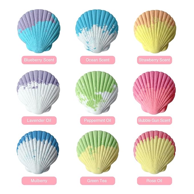Skin-Safe Magic Shell Bath Bombs for Kids with Surprise Jewelrys Inside, 9 Extra Large Bath Salts with Calming and Long Lasting Scent, Natural Bubble Bath Bombs for Girls Sensitive Skin