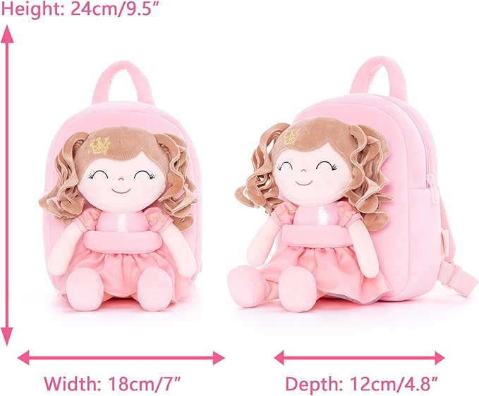 Gloveleya Kids Backpack Toddler Girls Backpacks Soft Plush Girl Toys Crown Princess Pink 9"