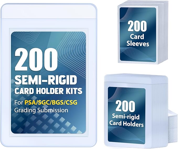 200ct Semi-Rigid Card Holder and 200ct Penny Sleeves, Grading Card Sleeves with 1/2" Lip, Card Submission Kit for PSA BGS SGC, Trading Card Protectors for Grading Sending Collection Storage