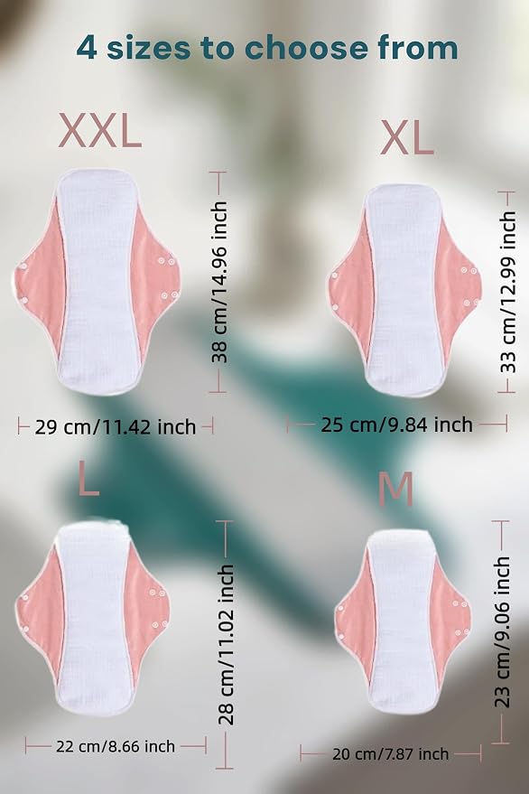 Washable Menstrual Pads,Reusable Incontinence Pads,Cloth Pads Sanitary Napkins,with 1 Storage Bag,Panty Liners/Cotton Pads Period for Women/Postpartum/Incontinence Patients(Yellow/XXL/5pcs)