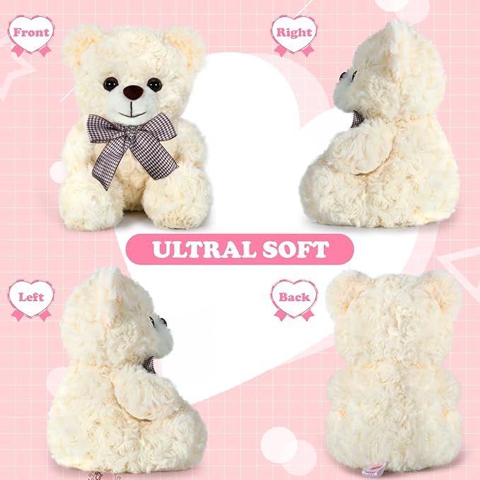 Teddy Bear Stuffed Animal, Cream Bear Plush Toy for Boys Girls Kids 3+, 8″ Soft Bear Gifts for Preschool Toddlers, Teddy Bear Baby Shower Decorations, Birthday Xmas Gift