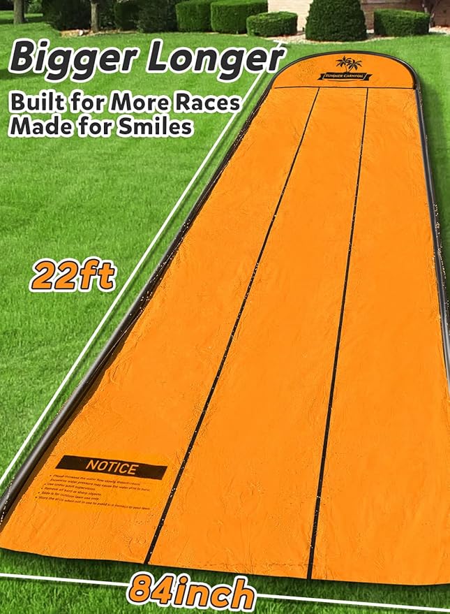 Spring Water Slip and Water Slide for Kids Backyard, 22ft*3 Racing Lanes Slip Water Slides with Sprinkler for Age 5-8 8-12, Summer Outdoor Water Toy with 3 Inflatable Bodyboards