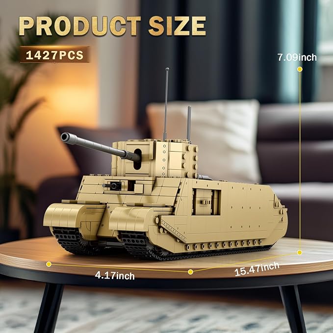 TOG2 Tank Building Set, WW2 Military British Armed Tanks Building Block Set for Military Fans 77032, World of Tanks Licensed Product, MOC Tank Model Toy Gift for Adults and Teens（1427 PCS）